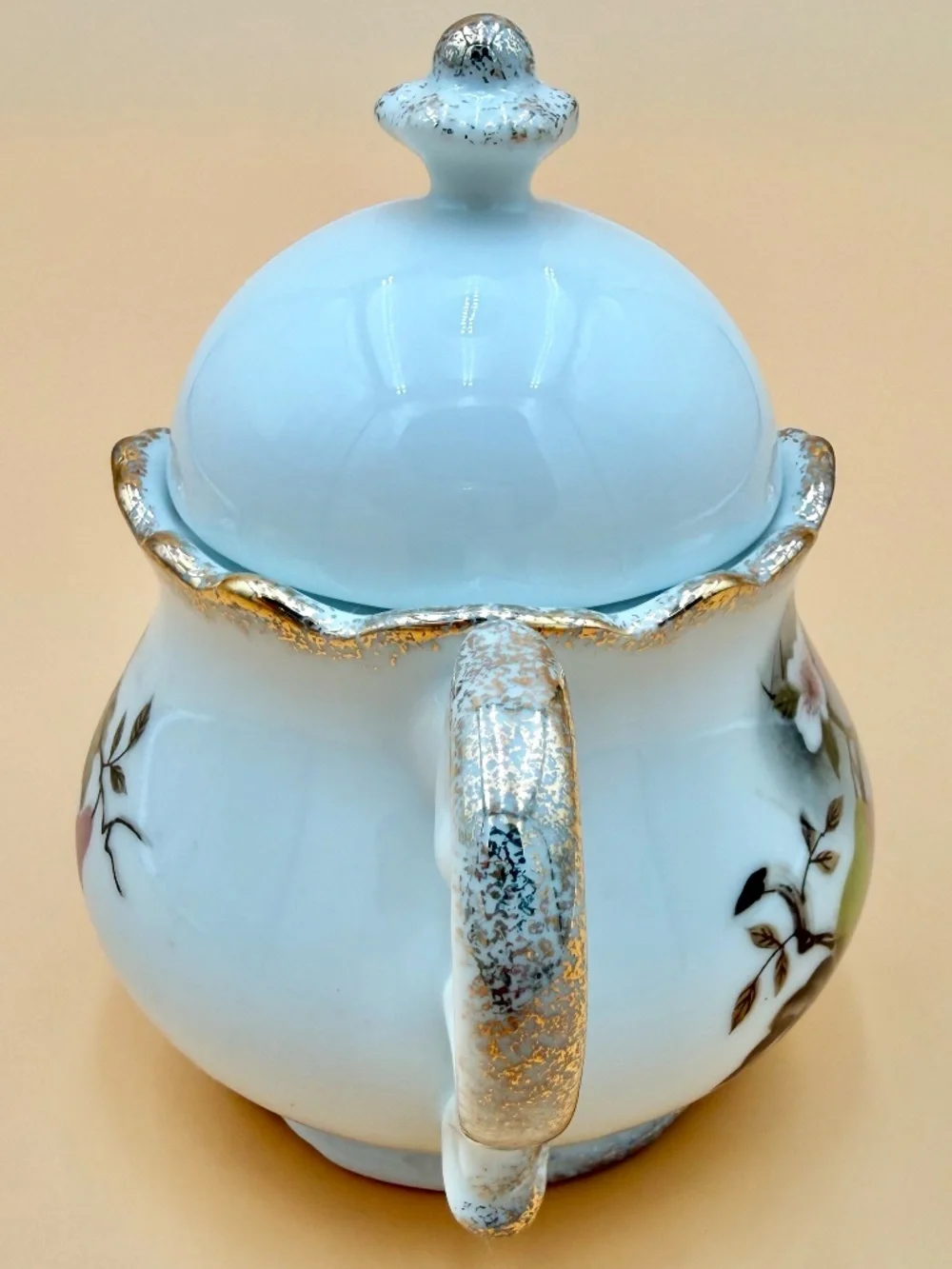 Vintage Lefton China Hand Painted Pear Blossom Creamer & Covered Sugar Bowl NE42